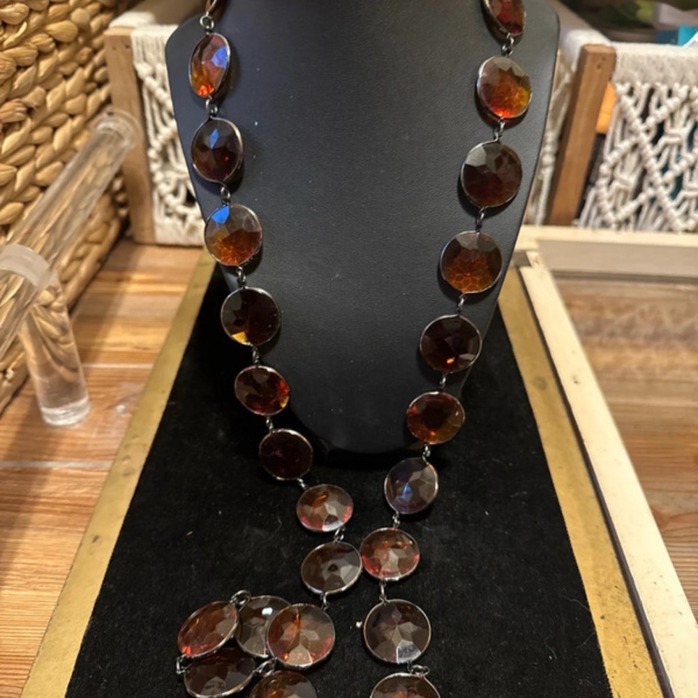 Joan Rivers Classics Collection Amber/Topaz Faceted Crystal Coin Disc Bib